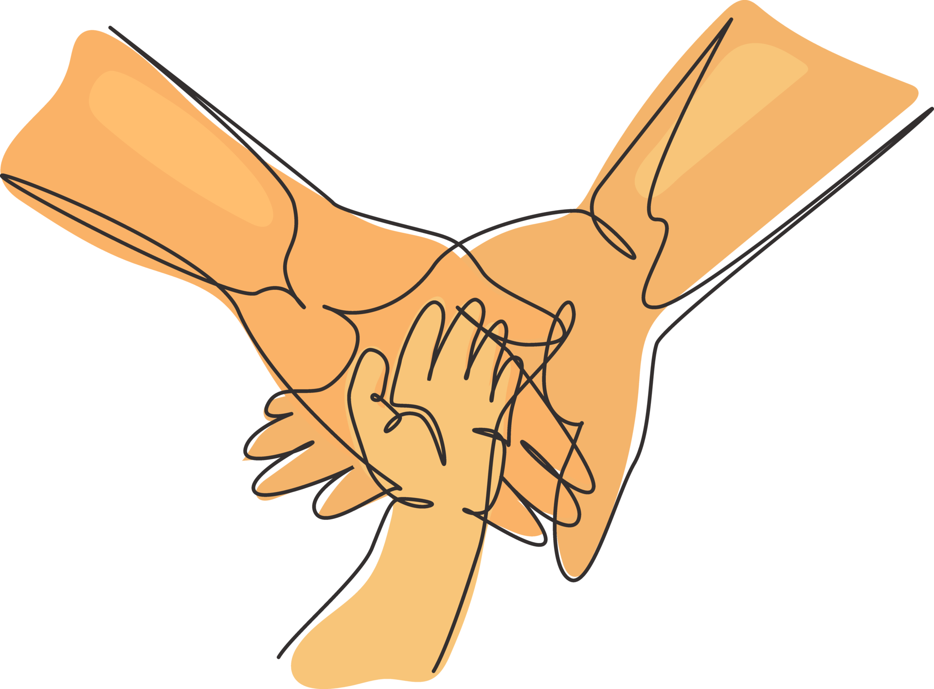 Single continuous line drawing baby hand. Closeup of baby hand into