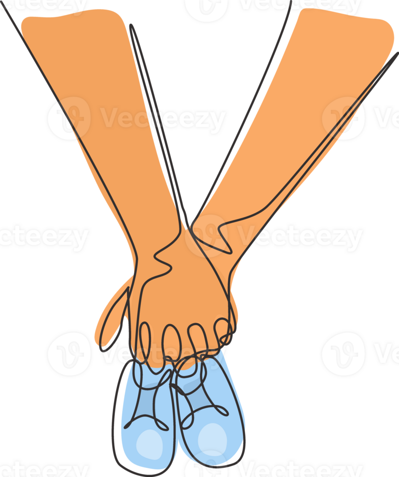 Continuous one line drawing future parents holding hands and pair of little shoes. Childhood with great daddy. Boy have bonding with his father. Single line draw design graphic illustration png