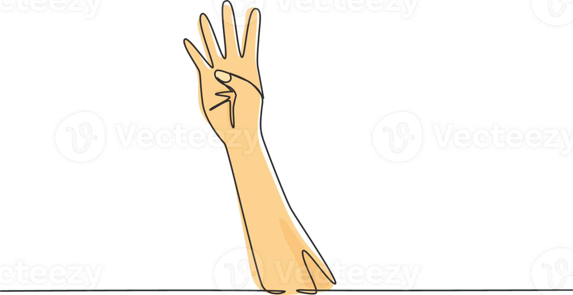 Single continuous line drawing hand count number four. Learn to count numbers. The concept of education for children. Nonverbal signs or symbols. One line draw graphic design illustration png