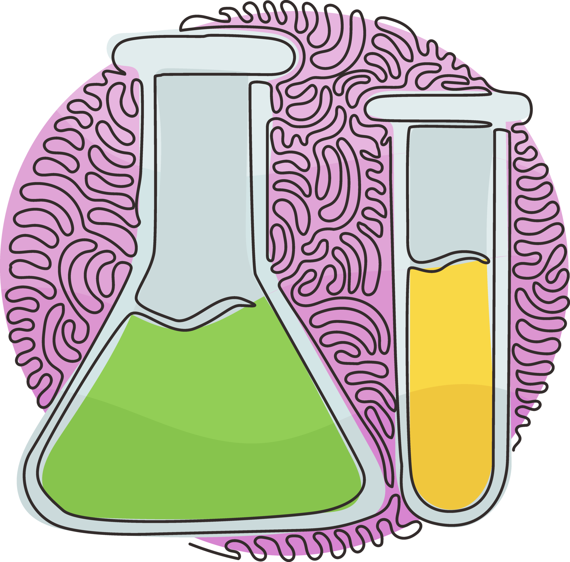 Continuous one line drawing chemistry laboratory glassware. Graduated