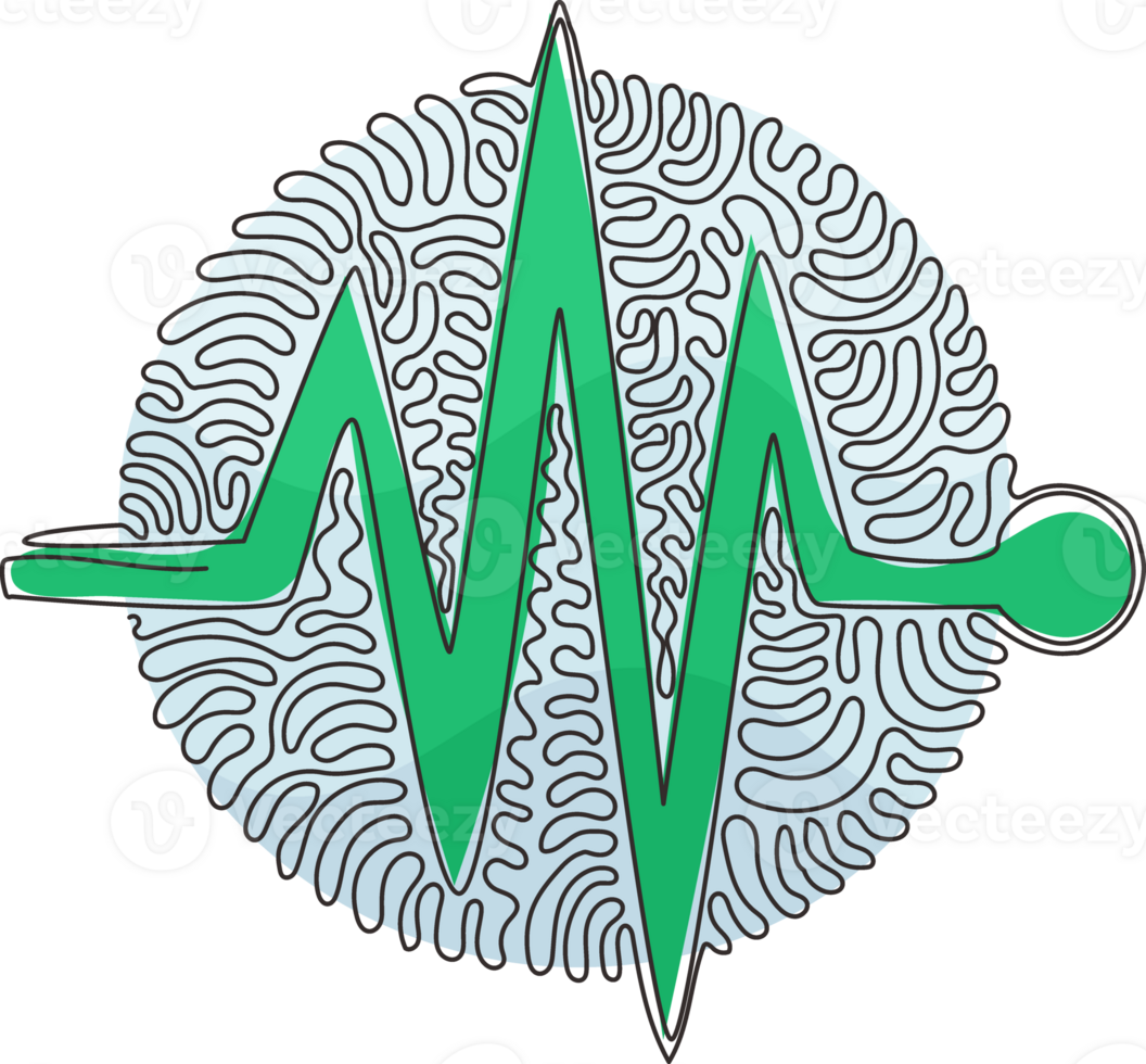 Continuous one line drawing Heartbeat icon. Heart beat monitor pulse. Heartbeat lone, cardiogram. Healthcare, medical app. Swirl curl circle style. Single line draw design graphic png