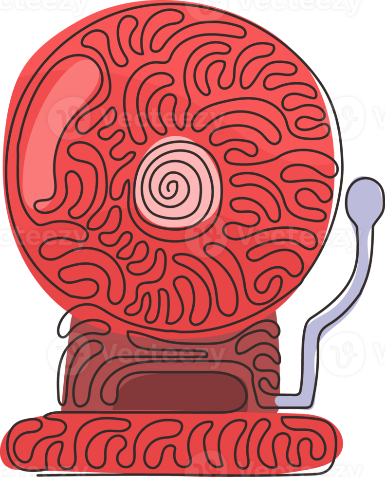 Continuous one line drawing red fire alarm system signal device. Prevention, emergency, warning bell. Firefighter equipment and tool. Swirl curl style. Single line design graphic illustration png