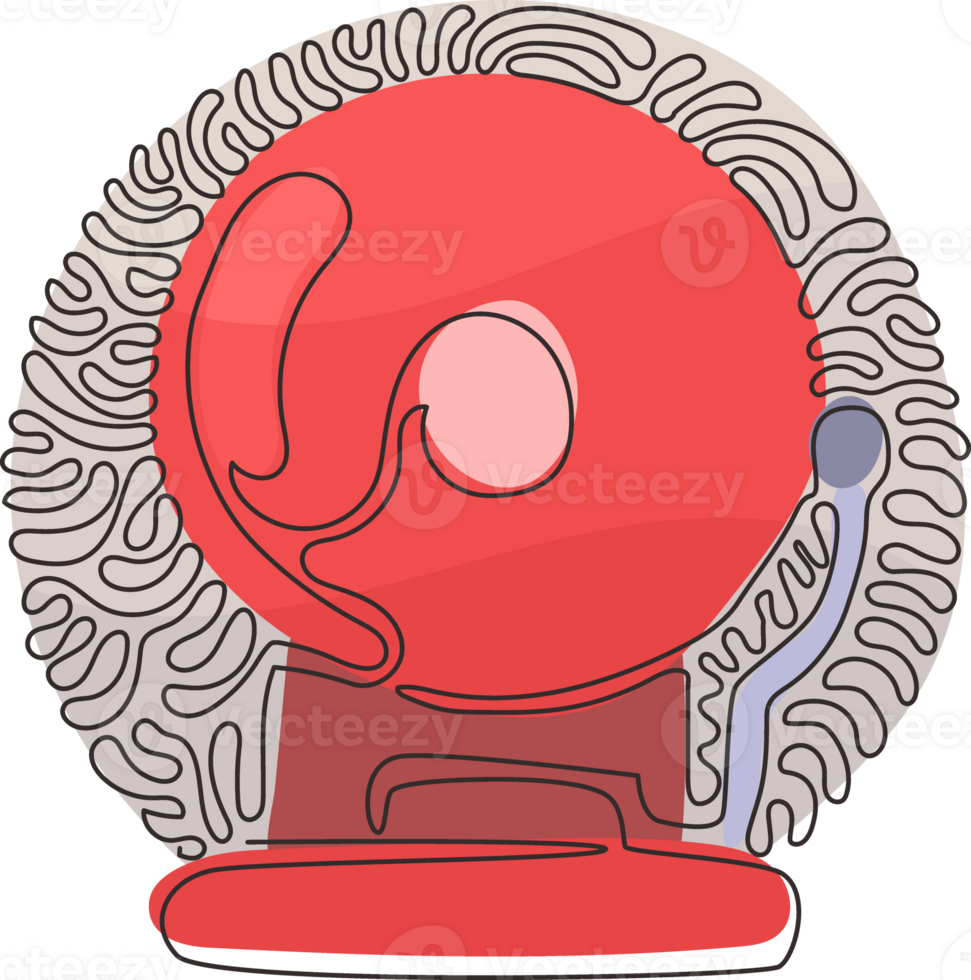 Single one line drawing red fire alarm system signal device. Prevention, emergency, warning bell. Swirl curl circle background style. Modern continuous line draw design graphic illustration png