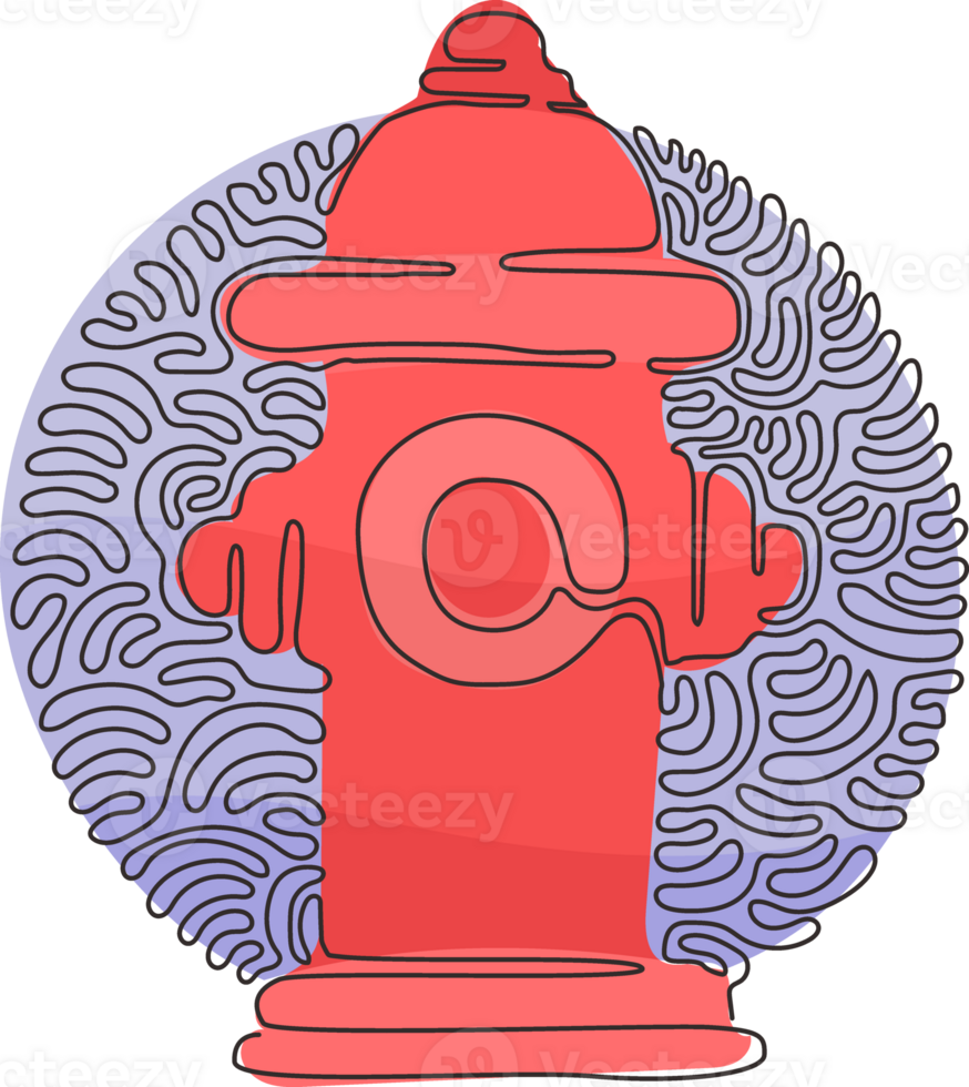 Single continuous line drawing red fire hydrant icon. Tool used by firefighters for extinguishing flames. Swirl curl circle background style. Dynamic one line draw graphic design illustration png