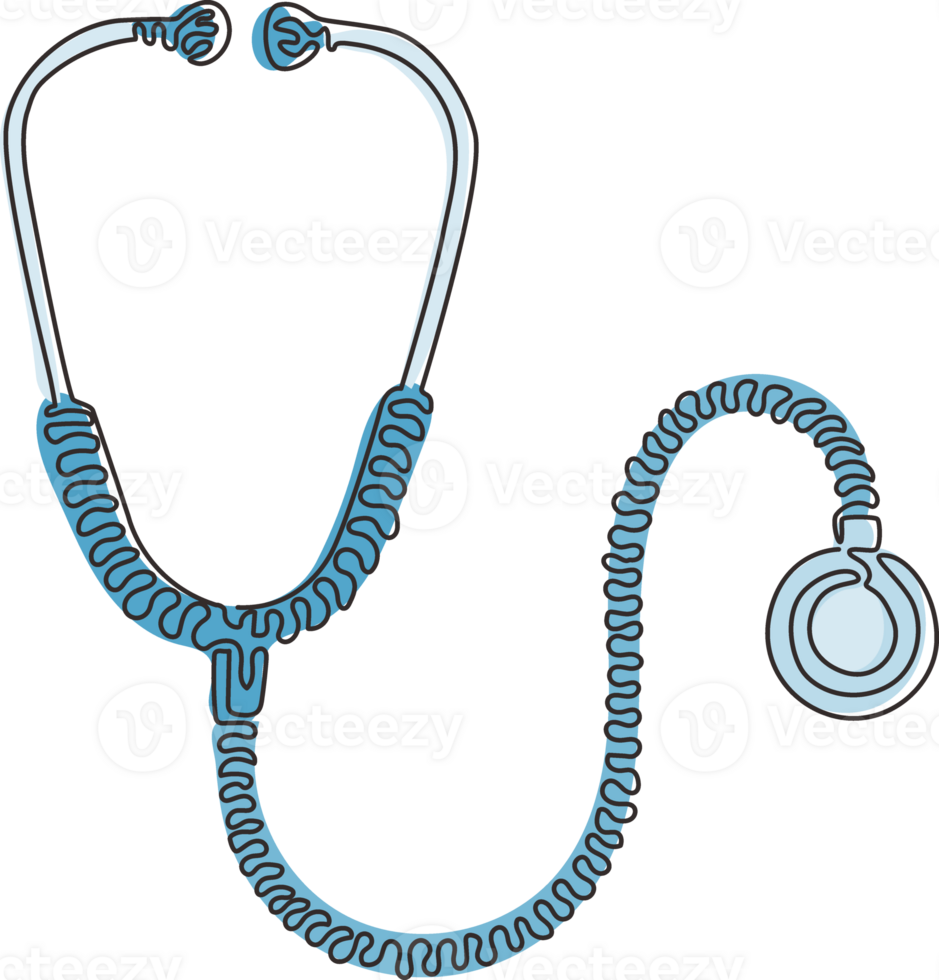 Single continuous line drawing medical icon stethoscope, diagnostic symbol. Doctor item, hospital pictogram, symbol medicine. Swirl curl style. Dynamic one line draw graphic design illustration png