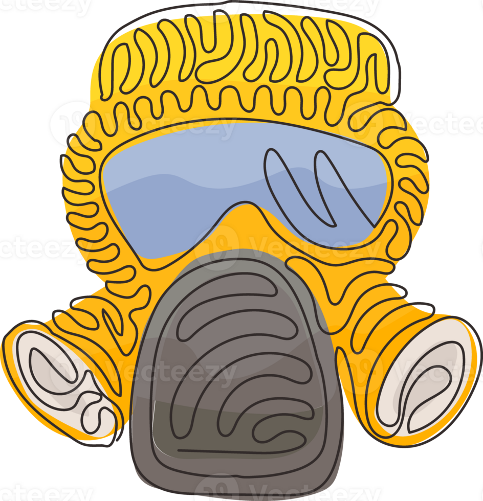 doorlopend een lijn tekening masker met bril en lucht filters icoon. verdediging en bescherming tegen vergiftiging door dampen en rook. kolken krullen stijl. single lijn trek ontwerp grafisch illustratie png