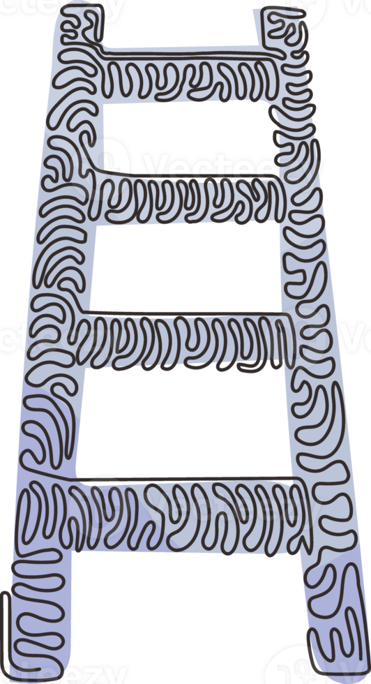 Single one line drawing fire ladder icon. Wooden ladder isolated. Stand ladder logo. Ladder equipment for firefighter. Swirl curl style. Modern continuous line draw design graphic illustration png
