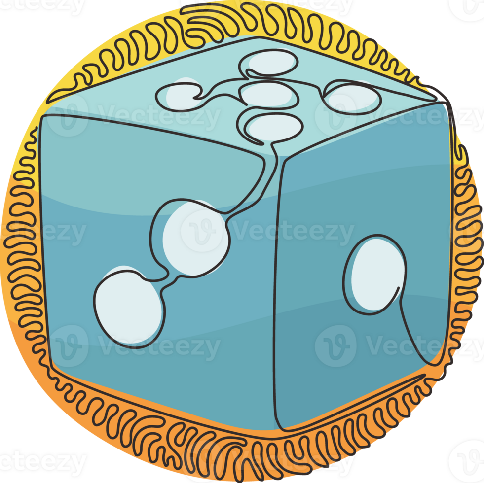 kontinuierlich einer Linie Zeichnung Würfel. Würfel mit Weiß Punkte. Würfel Würfel, Kasino Spiel. bleibe Zuhause zum Hobby Zeit. Strudel locken Kreis Stil. Single Linie zeichnen Design Grafik Illustration png