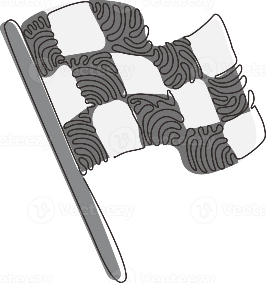 doorlopend een lijn tekening vlag icoon. racing teken of symbool. geruit racing vlag. zwart en wit vlag. af hebben, begin markering. kolken krullen stijl. single lijn trek ontwerp grafisch illustratie png