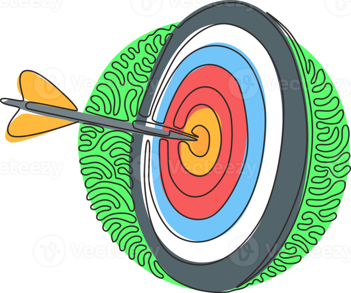 Single one line drawing darts arrows in target center business goal  concept. Success hitting target aim goal achievement. Swirl curl circle  style. Modern continuous line draw design graphic 26985945 PNG