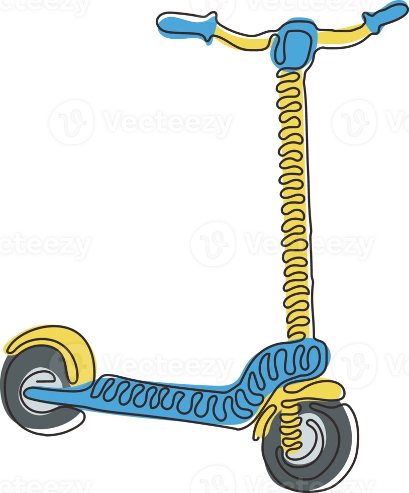 Single one line drawing electric scooter. Electric transport. Electric kick scooter. Eco transportation. Urban lifestyle. Swirl curl style. Continuous line draw design graphic illustration png