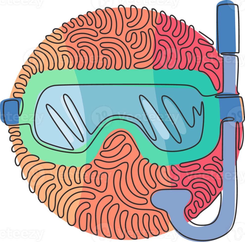 Continuous one line drawing scuba diving mask with snorkel. Diving mask. Mask and snorkel for swimming. Scuba diving concept. Swirl curl circle style. Single line draw design graphic png