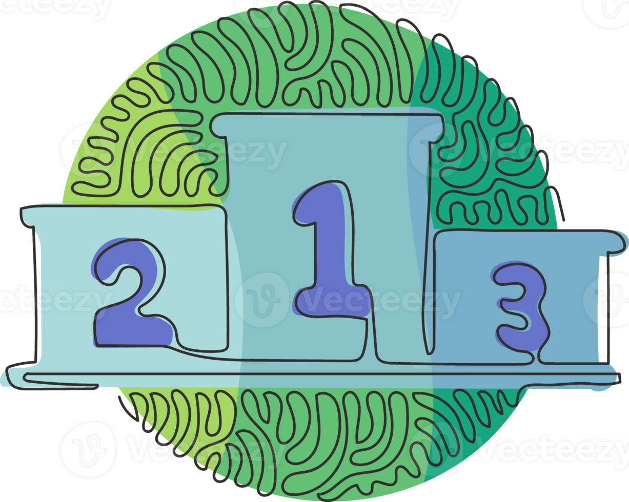 Single one line drawing winners podium with number. Pedestal or platform. Stage for awards ceremony. Swirl curl circle style. Modern continuous line draw design graphic illustration png