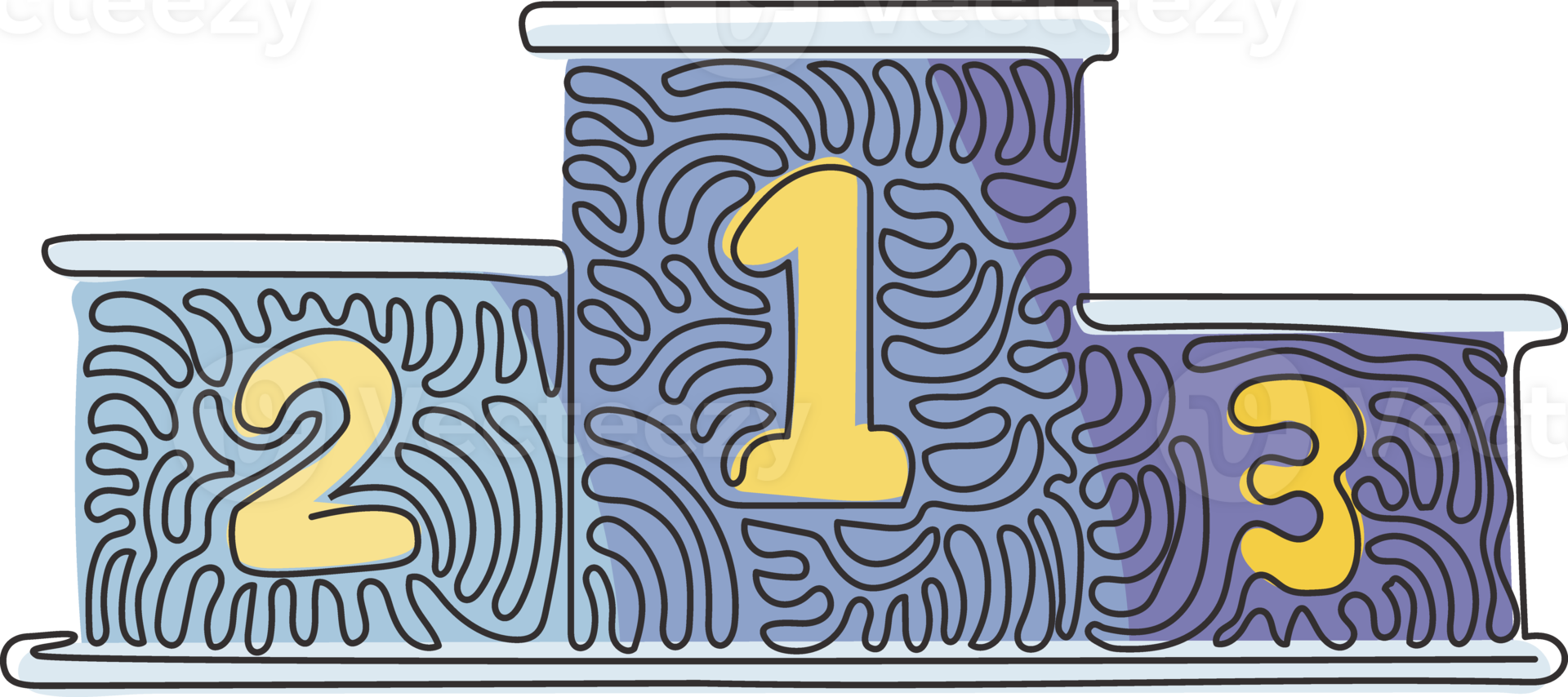 Single continuous line drawing winners podium with number. Pedestal or platform. Stage for awards ceremony event. Swirl curl style concept. Dynamic one line draw graphic design illustration png