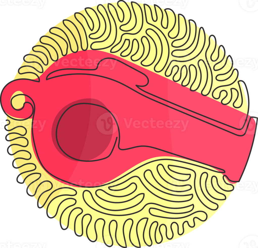 Single one line drawing whistle referee. Coach gym whistle. Sports sign play game, coach or trainer equipment. Swirl curl circle style. Modern continuous line draw design graphic png