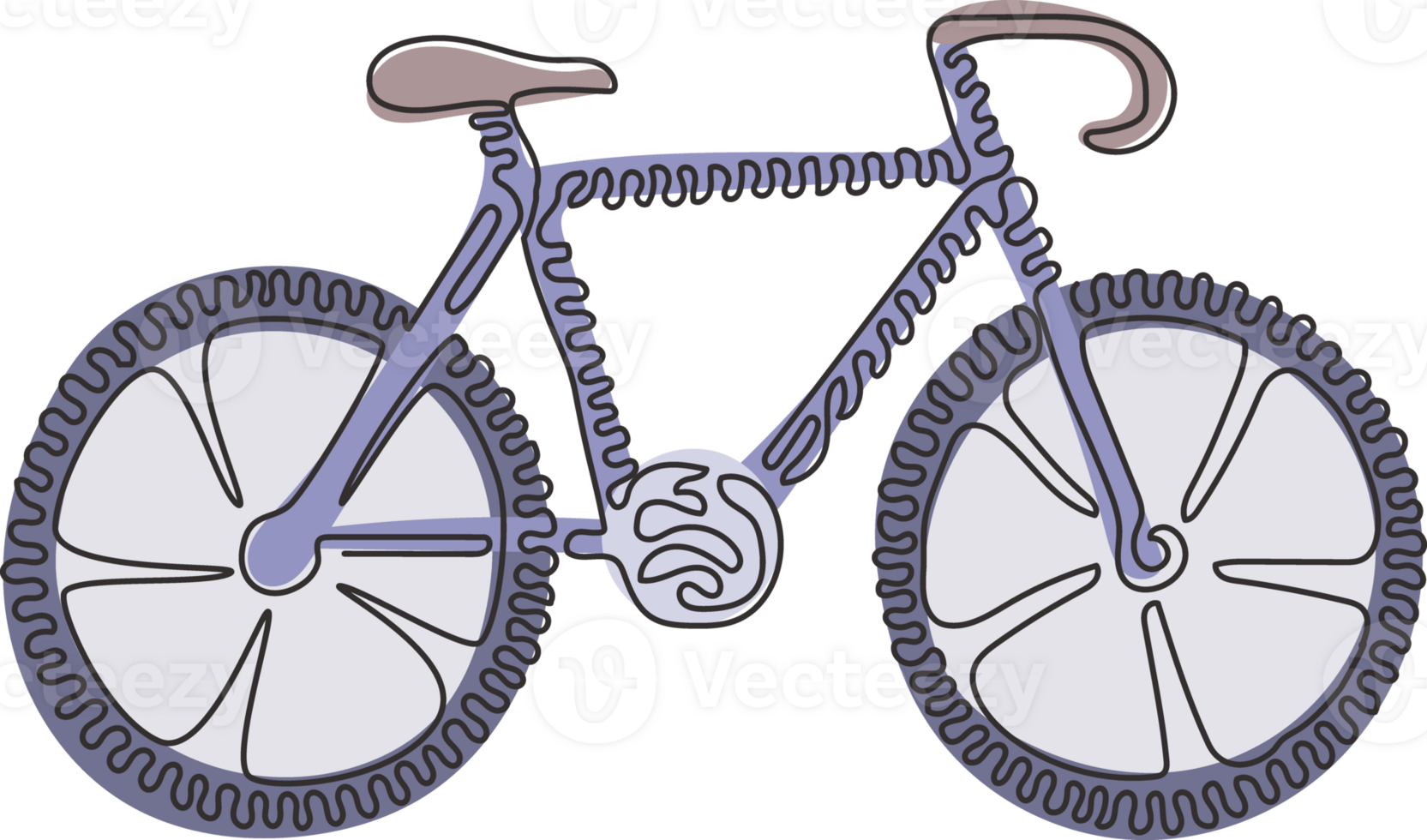 continuo uno linea disegno bicicletta. bicicletta icona. Ciclismo concetto. cartello per biciclette sentiero isolato. di moda piatto stile per grafico, logo. turbine arricciare stile. singolo linea design grafico illustrazione png