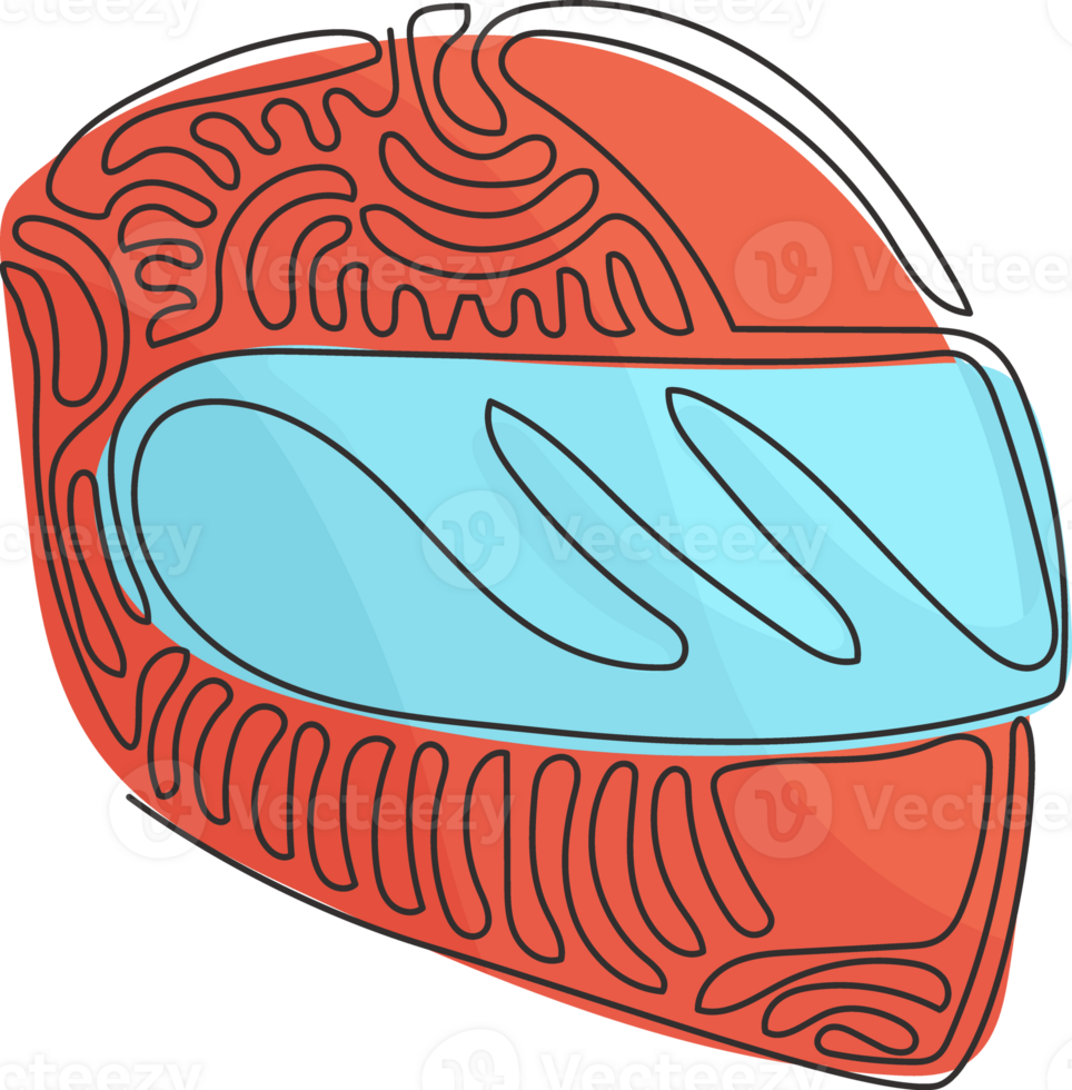 enda ett linje teckning motorcykel sport hjälm. racer hjälm logotyp. motorsport bil kart tävlings transport säkerhet begrepp. virvla runt ringla stil. kontinuerlig linje dra design grafisk illustration png