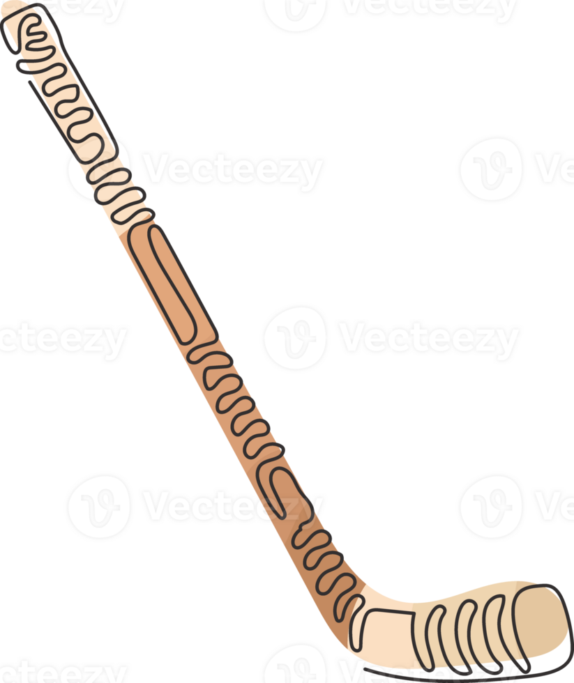 Single one line drawing ice hockey stick. Hockey puck stick, sport ice, game equipment, goal or competition, leisure activity. Swirl curl style. Continuous line draw design graphic illustration png