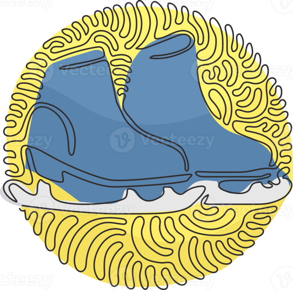 Single continuous line drawing pair of figure skates. White women Ice skates. Ice skating outdoor winter activities with family. Swirl curl circle style. One line draw graphic design png