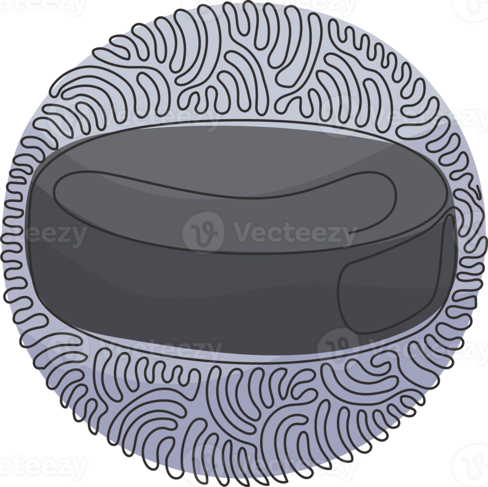 Single one line drawing ice hockey puck closeup. Ice hockey season concept, close up. Hockey Puck. Black Ice Hockey Puck. Swirl curl circle style. Modern continuous line draw design graphic png