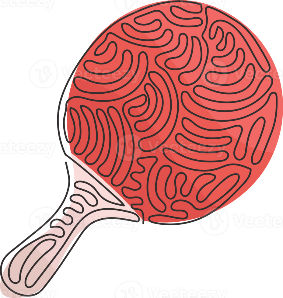 Single one line drawing ping pong paddle. Tennis game racket competition, play equipment. Table tennis handle rubber, club sporting game. Swirl curl style. Continuous line draw design graphic png