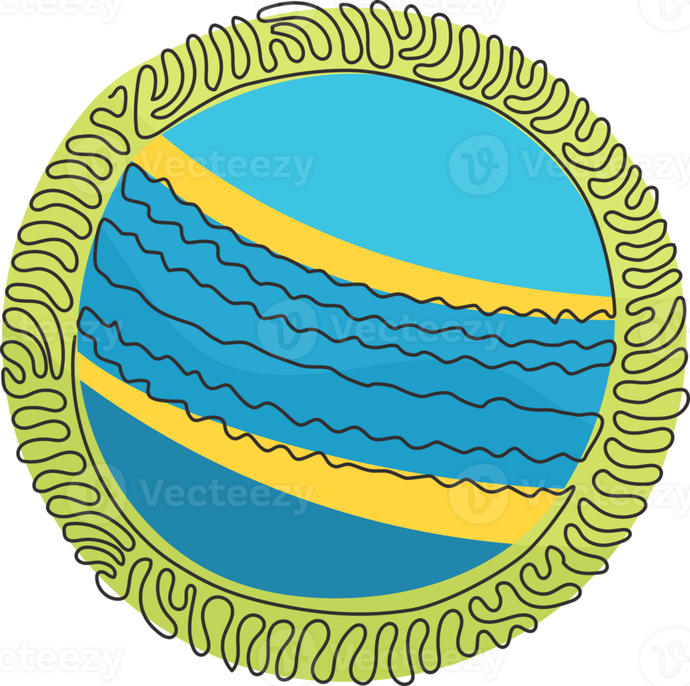 single doorlopend lijn tekening krekel bal leer moeilijk cirkel steek detailopname. sport- apparatuur. zomer team sport. kolken krullen cirkel stijl. dynamisch een lijn trek grafisch ontwerp png