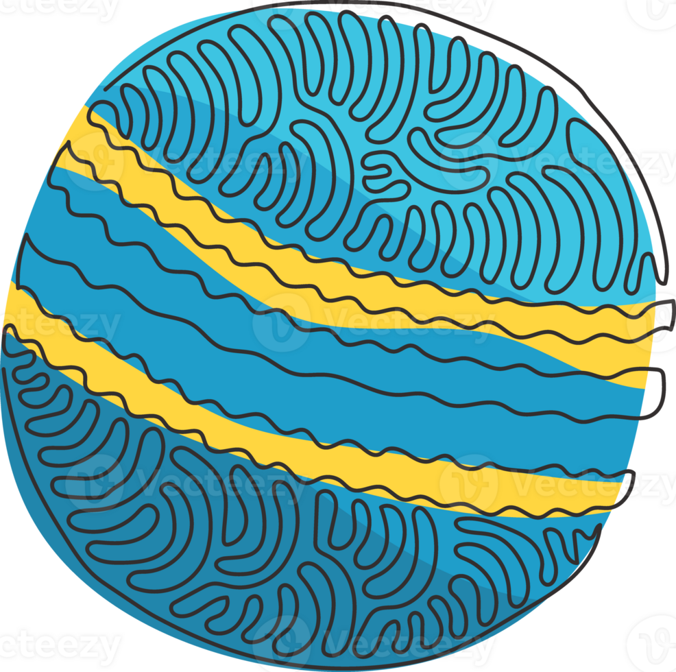 Single one line drawing cricket ball leather hard circle stitch close-up. Sports equipment. Summer team sports. Swirl curl style concept. Modern continuous line draw design graphic illustration png