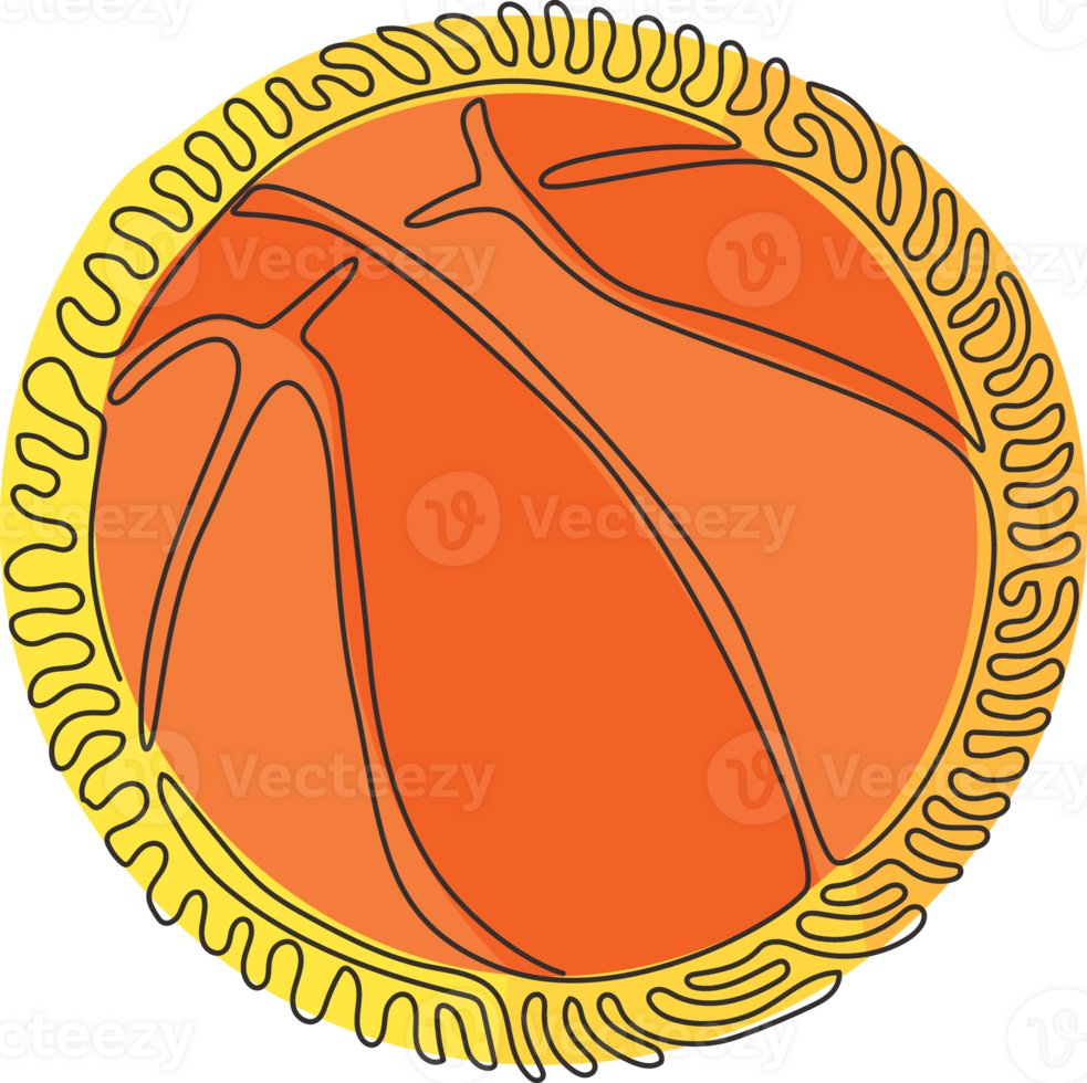 continuo uno linea disegno pallacanestro sfera. arancia sfera, gli sport concetto. squadra gioco torneo e concorrenza. turbine arricciare cerchio stile. singolo linea disegnare design grafico illustrazione png