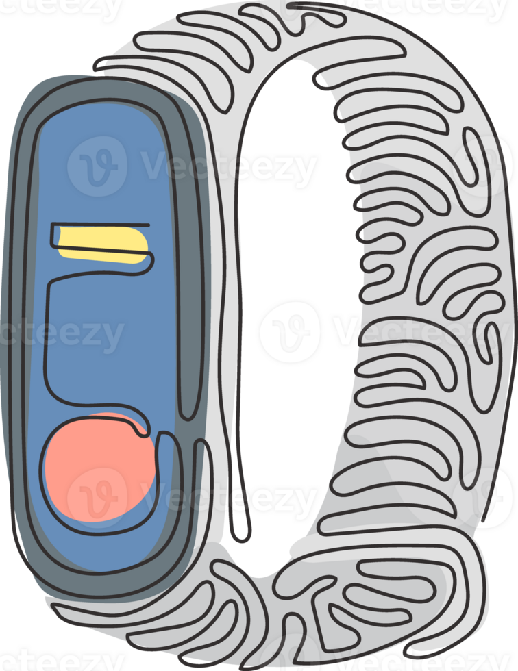 Single one line drawing smart band fitness tracker hand path. Digital smart fitness watch bracelet with touchscreen. Swirl curl style. Modern continuous line draw design graphic illustration png
