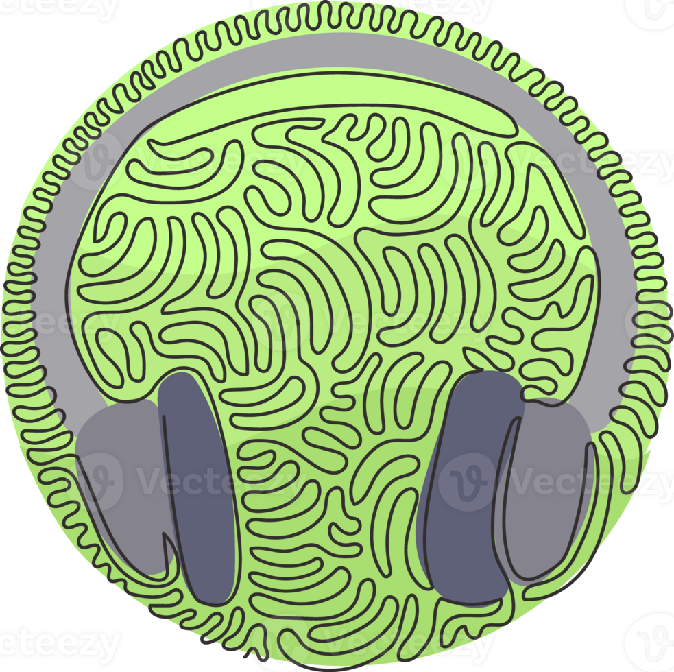 kontinuerlig ett linje teckning modern stil hörlurar. audio headset. eleganta modern hörlurar med hörselkåpor. virvla runt ringla cirkel stil. enda linje dra design grafisk illustration png