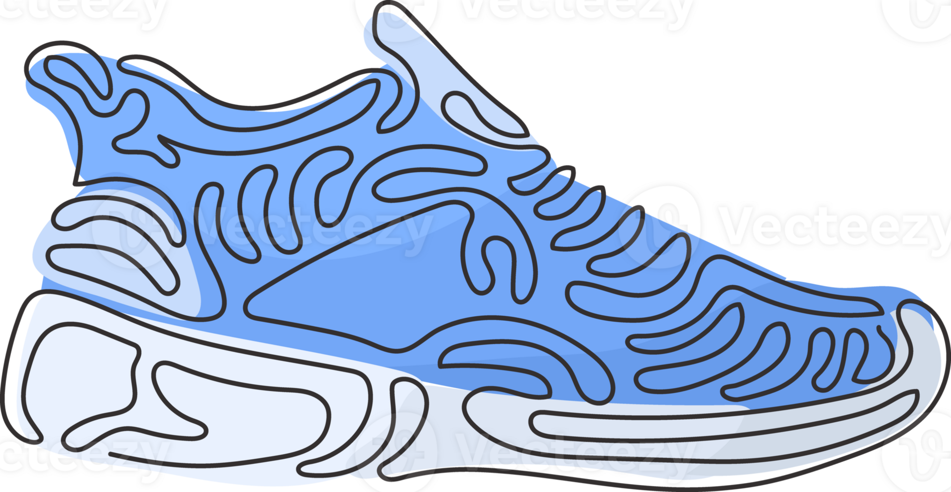 Single one line drawing fitness sneakers shoes for training, running shoe. Sport running shoe for training and fitness. Swirl curl style. Modern continuous line draw design graphic illustration png