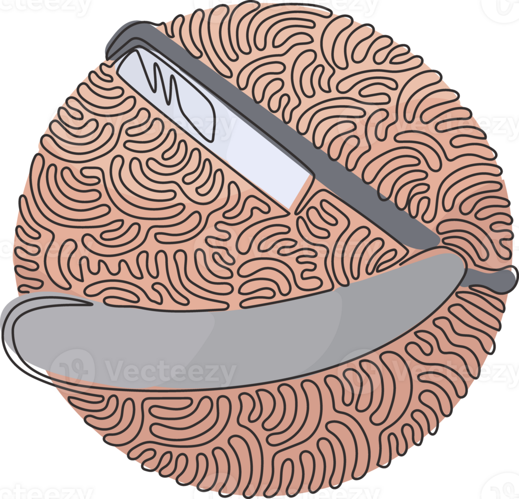 Continuous one line drawing Shaving razor. Realistic illustration of straight razor with handle and wet shave razors for men. Swirl curl circle style. Single line draw design graphic png