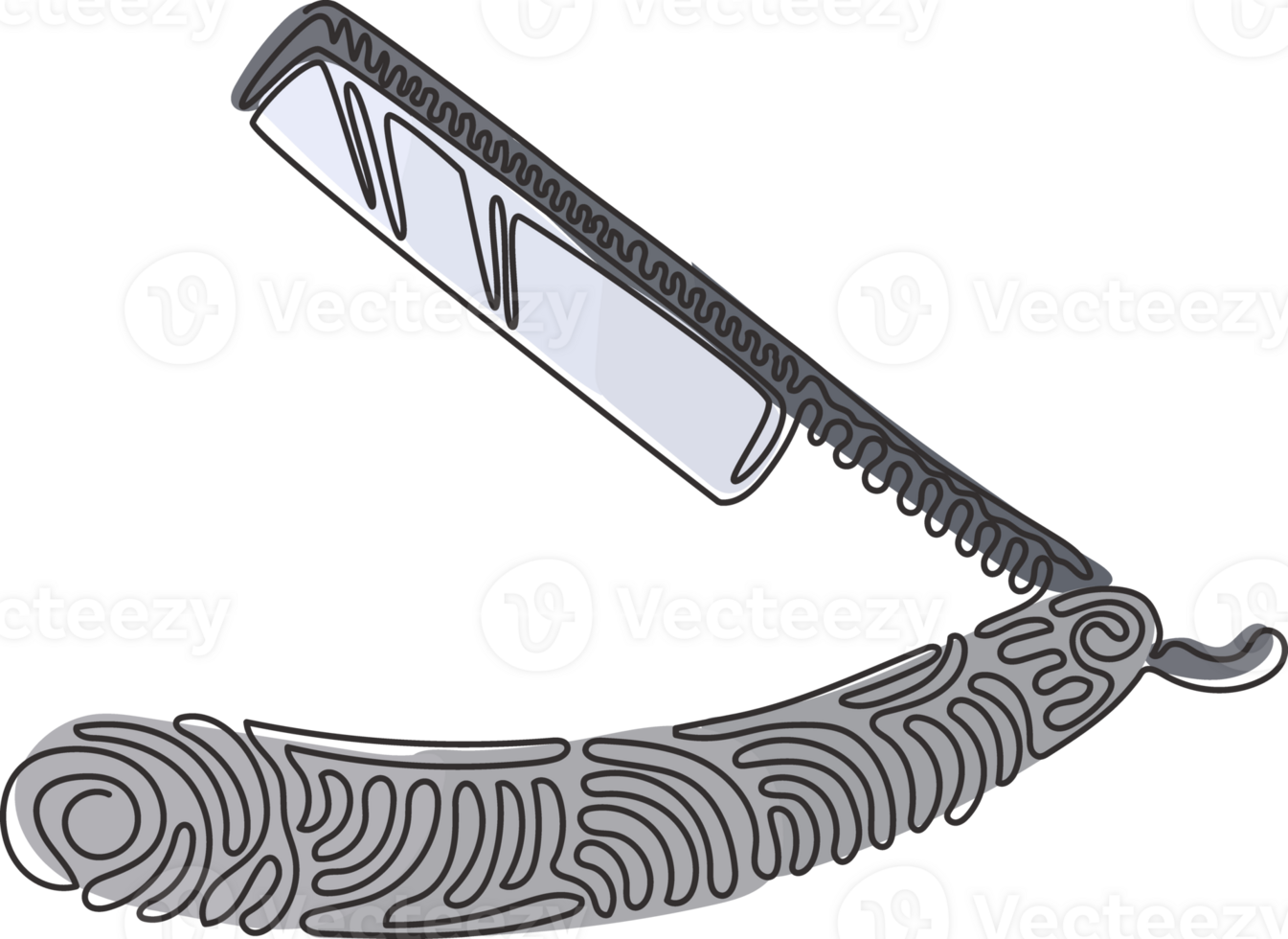 Single continuous line drawing Shaving razor. Realistic illustration of straight razor with handle and wet shave razors for men. Swirl curl style. One line draw graphic design illustration png
