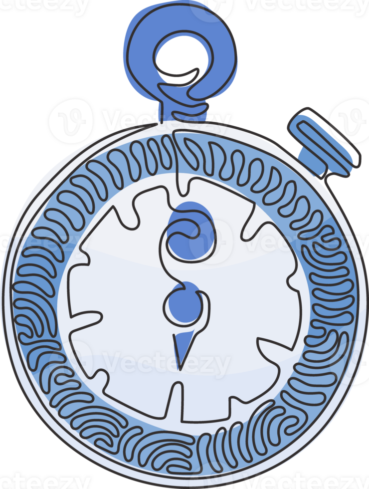 Continuous one line drawing Stopwatch line and solid icon. Timer illustration. Sport watch chronometer. Trendy style. Swirl curl style concept. Single line draw design graphic illustration png