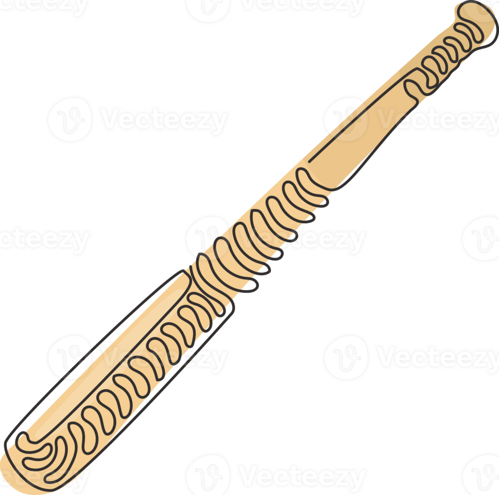 solteiro contínuo linha desenhando de madeira beisebol bastão. americano esporte jogos equipamento. realista beisebol bastão. ao ar livre esporte. redemoinho ondulação estilo. dinâmico 1 linha desenhar gráfico Projeto ilustração png