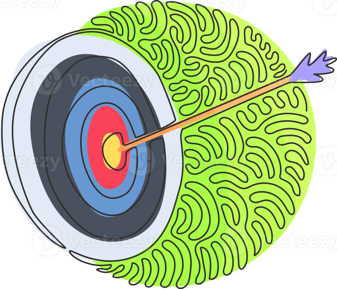 kontinuierlich einer Linie Zeichnung Bogenschießen Ziel mit Pfeile Bogenschütze Sport Spiel Wettbewerb. Dartscheibe mit Pfeil. Strudel locken Kreis Stil. Single Linie zeichnen Design Grafik Illustration png