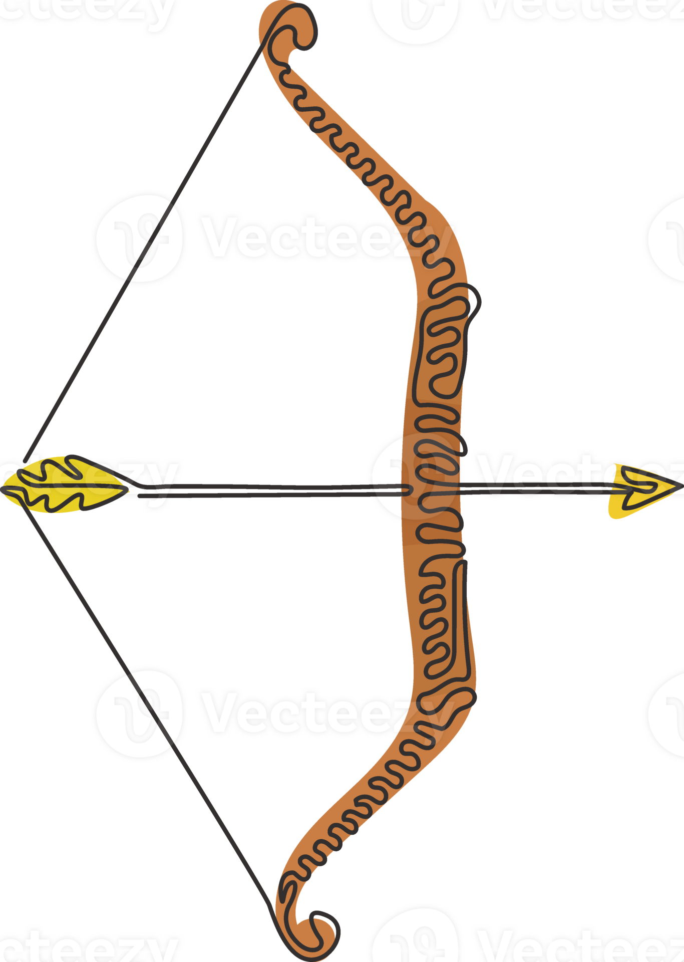 Single one line drawing Arrow and bow Indian archery weapon. Native