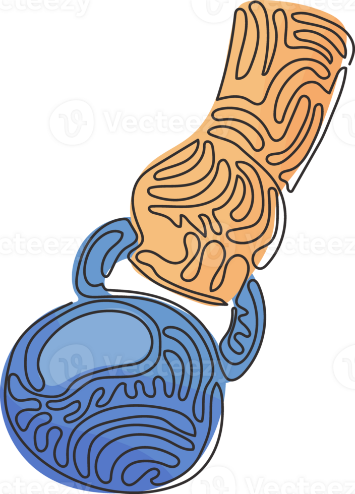 Continuous one line drawing Kettlebell weight. Hand lifted kettlebell. Rise hand with kettlebell for business, logo, t-shirt. Swirl curl style. Single line draw design graphic illustration png