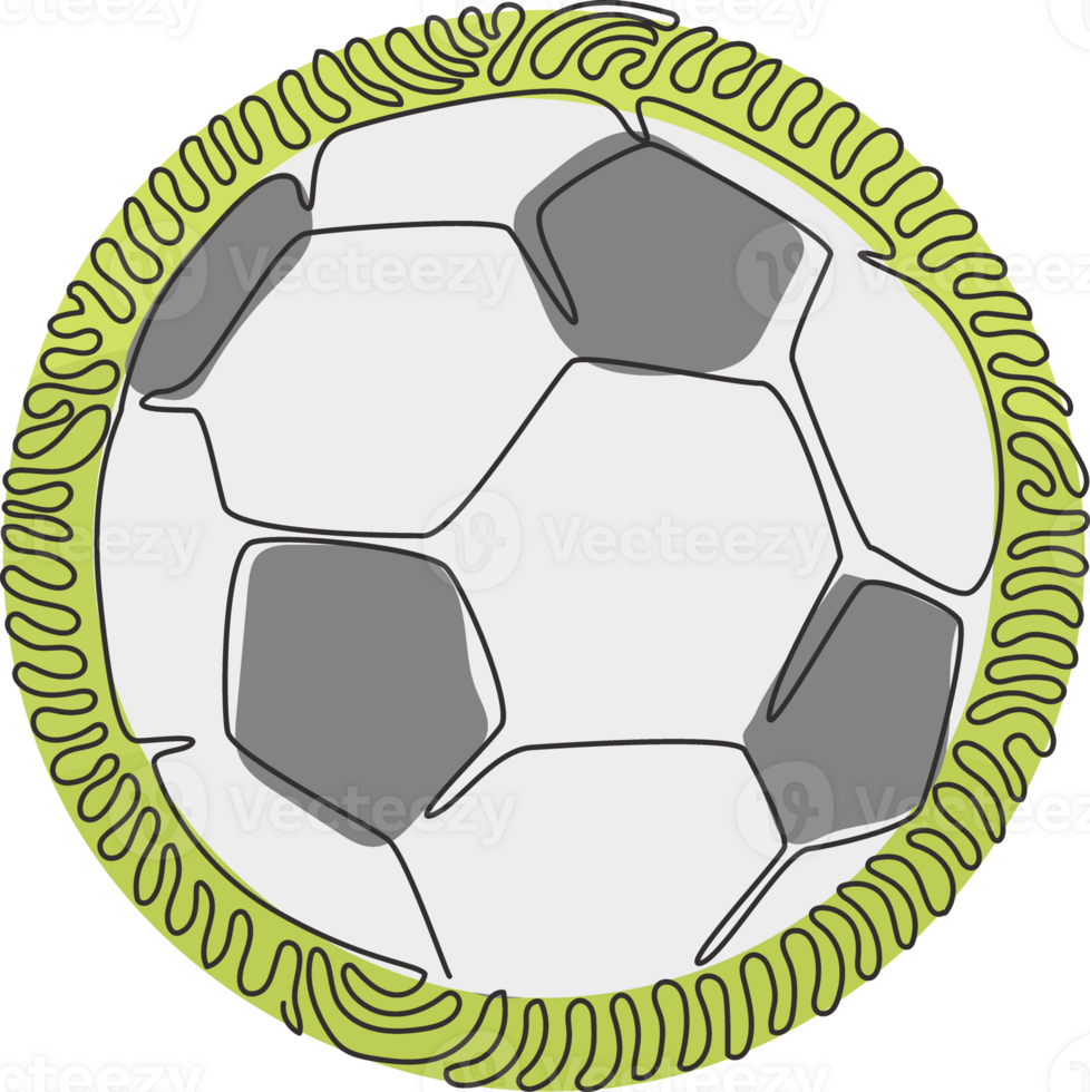 Single continuous line drawing white soccer ball for soccer game recreation. Football ball. Sports team in tournament. Swirl curl circle style. Dynamic one line draw graphic design png