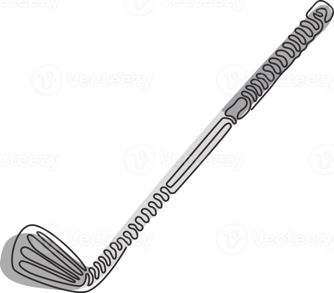 Continuous one line drawing golf stick. Golf club, wood no 1, driver, 1-wood, club for T-Off. Golf equipment. Outdoor sports. Swirl curl style. Single line draw design graphic illustration png