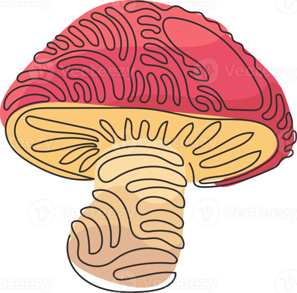 kontinuerlig ett linje teckning vild cep porcini svamp. organisk vegetarian produkt. bra för meny, märka, produkt, recept logotyp. virvla runt ringla stil. enda linje dra design grafisk illustration png