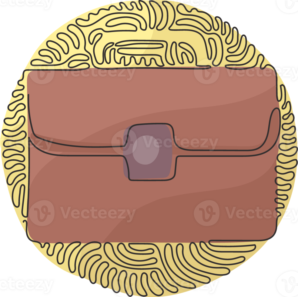 Single one line drawing Male office briefcase. Business symbol. Briefcase with lock icon. Handbag and suitcase. Swirl curl circle style. Continuous line design graphic illustration png