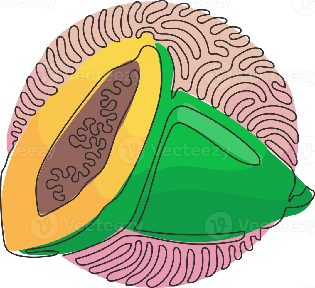 Continuous one line drawing whole and sliced sweet papaya fruit. Ripe