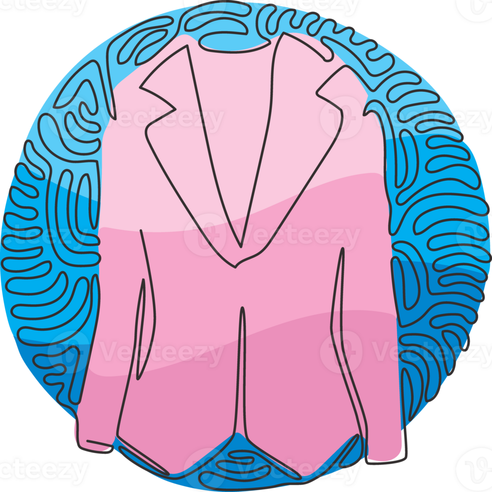 Continuous one line drawing women blazer or jacket. Basic clothes in business style. Dress-coat. Business attire. Swirl curl circle style. Single line design graphic illustration png