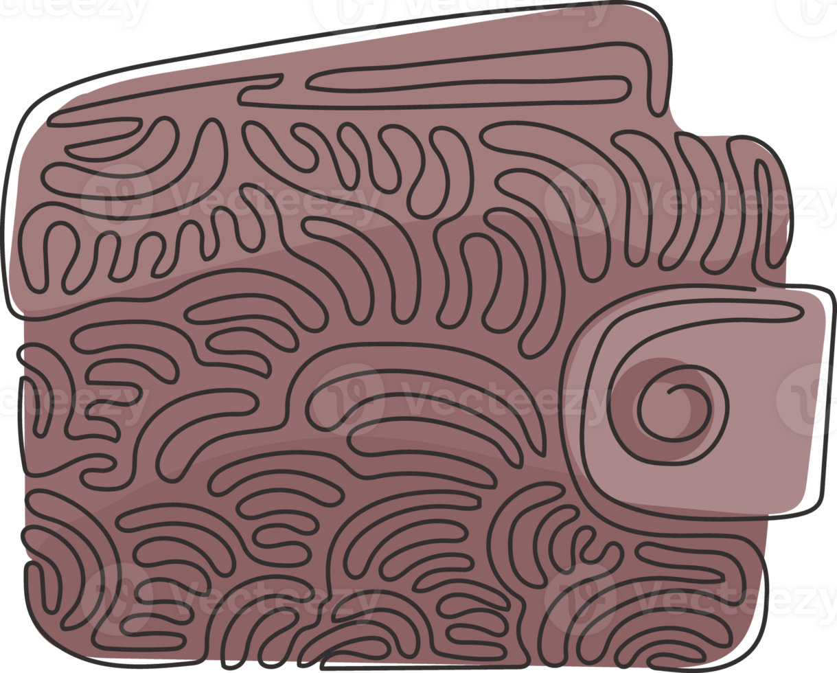 Single continuous line drawing Wallet icon in trendy flat style. Outline money wallet. Modern wallet line icon. Premium pictogram. Swirl curl style. One line draw graphic design illustration png