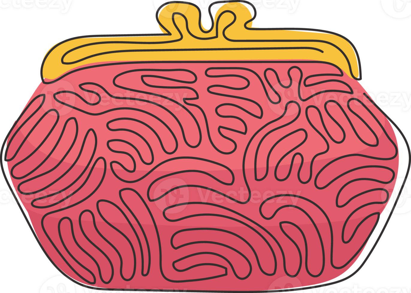 Single continuous line drawing women's wallet icon. Coin Purse. Coin wallet. Wallet for change. Cash wallet. Women's things element. Swirl curl style. One line draw graphic design illustration png