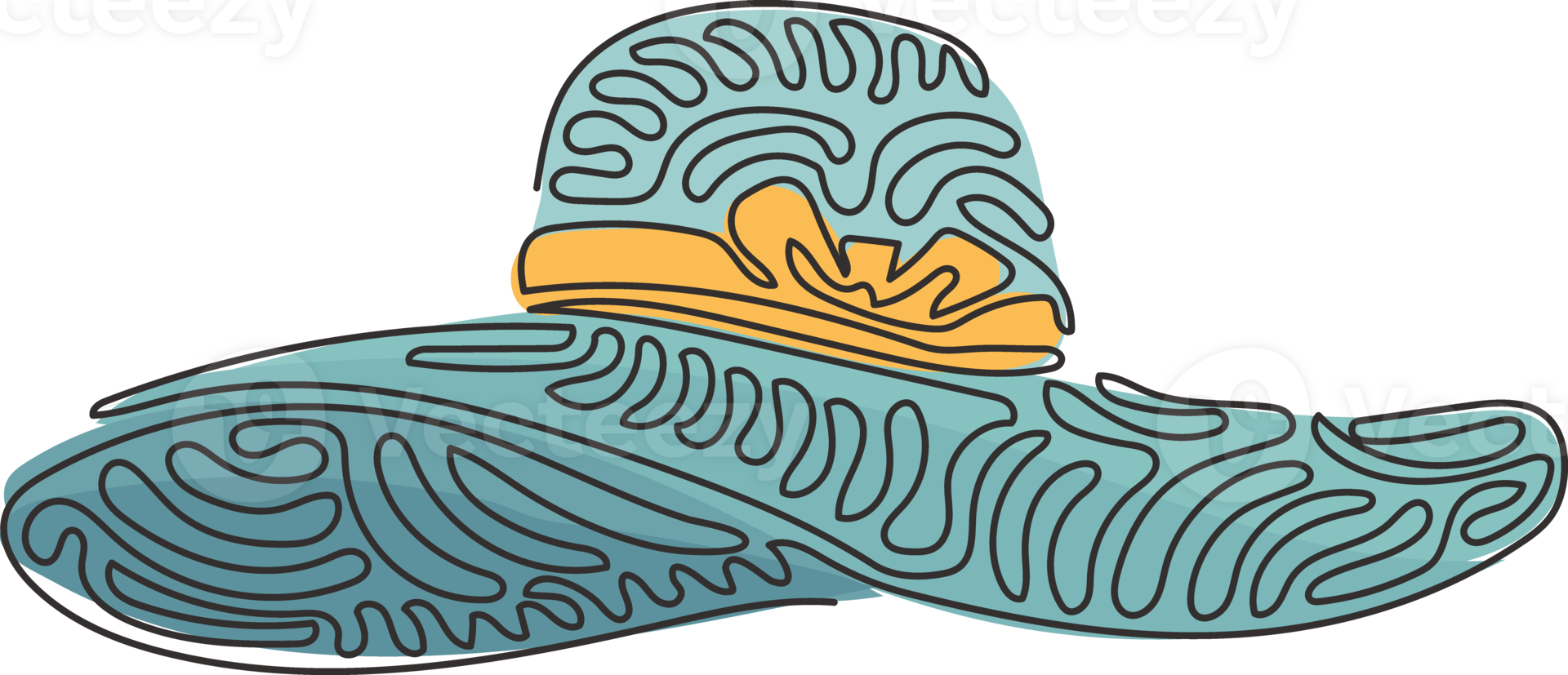 Continuous one line drawing ladies or women's hat icon. Fashion. Lady or women's beach hat. Elements of beach holidays concept. Swirl curl style. Single line draw design graphic illustration png