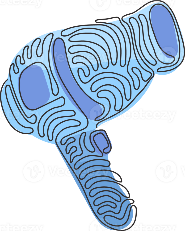 single doorlopend lijn tekening elektrisch haar- droger. hotel kamer haar- droger. professioneel haar- stijl hulpmiddel. haar- zorg hulpmiddel. kolken krullen stijl. dynamisch een lijn trek grafisch ontwerp illustratie png