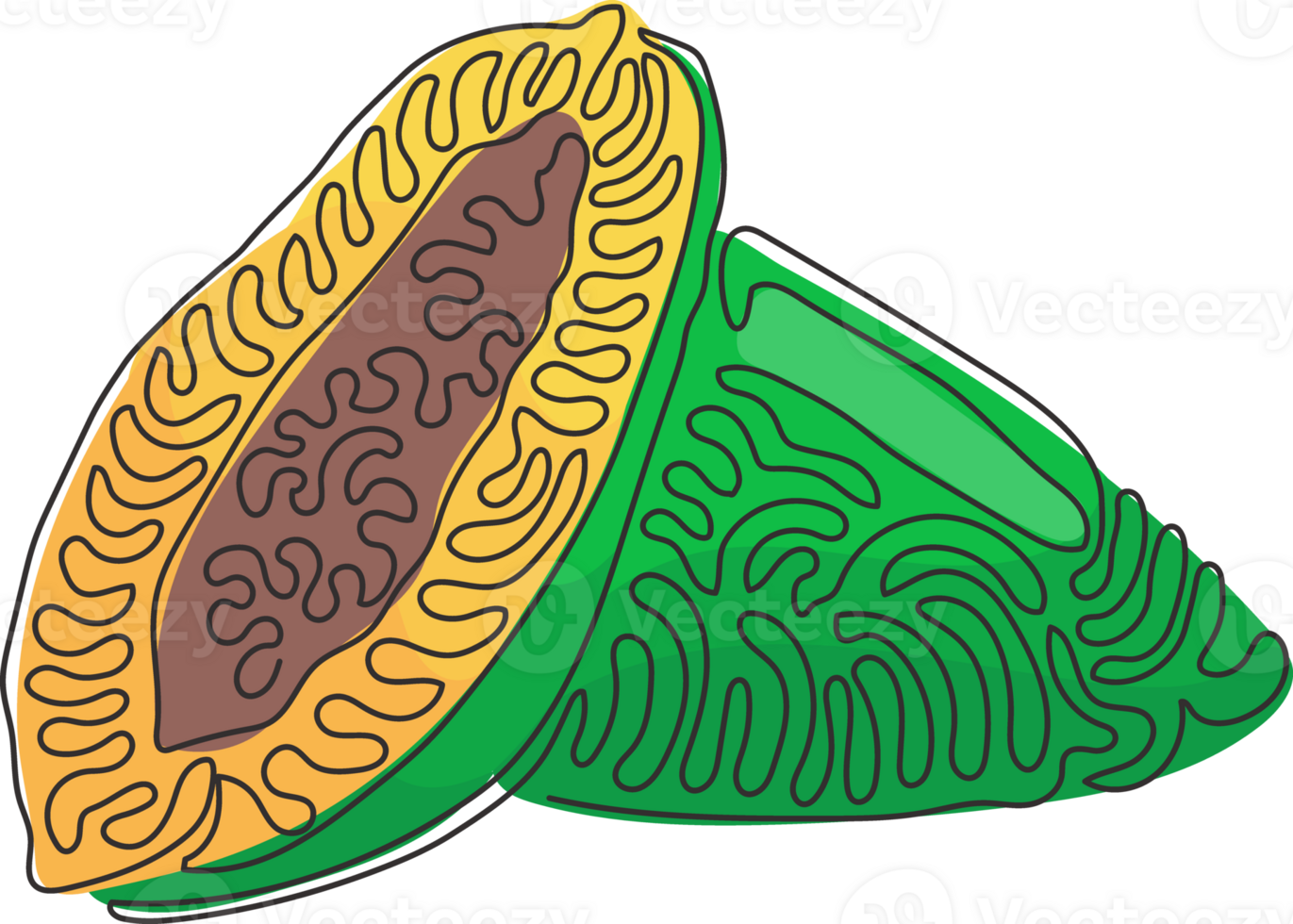 Single one line drawing husked cobs of sweet corn. Fresh vegetable with high sugar. Immature harvested. Swirl curl circle style. Continuous line draw design graphic illustration png