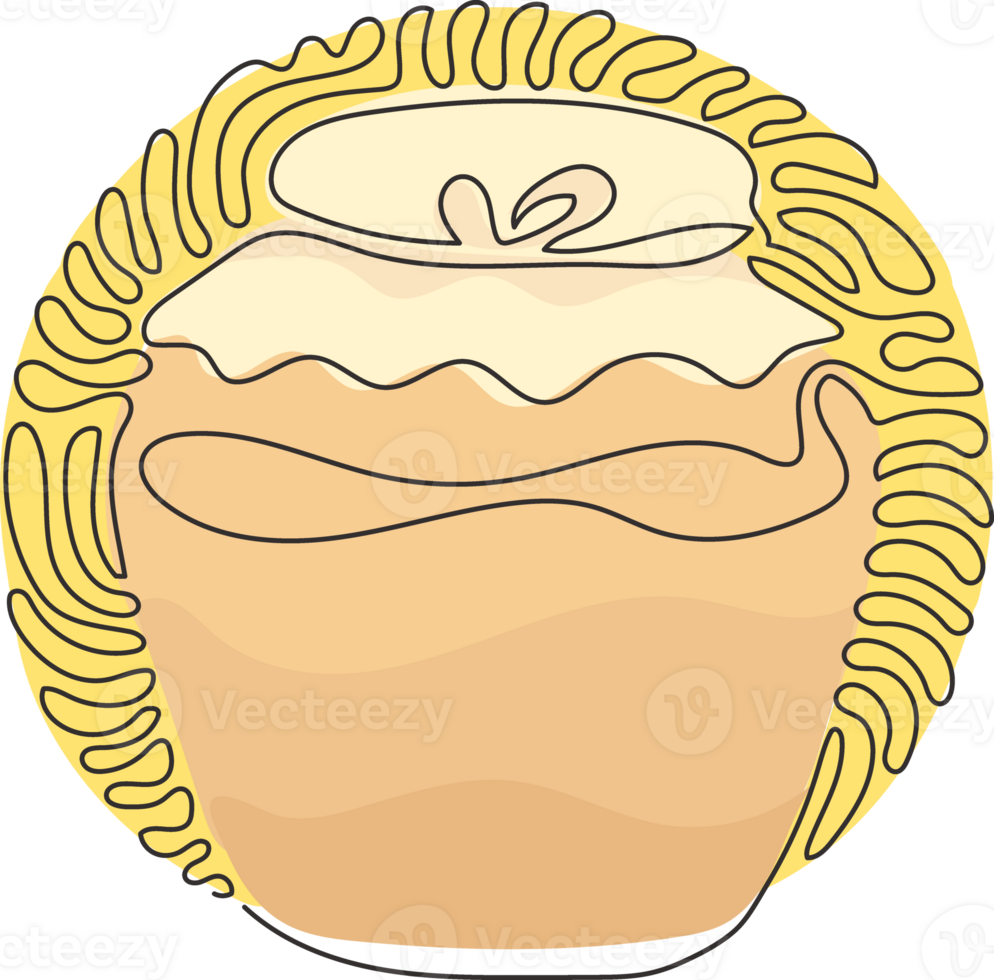 Single one line drawing honey jar. Apiary symbol. Honey natural healthy food production. Swirl curl circle style. Modern continuous line draw design graphic illustration png